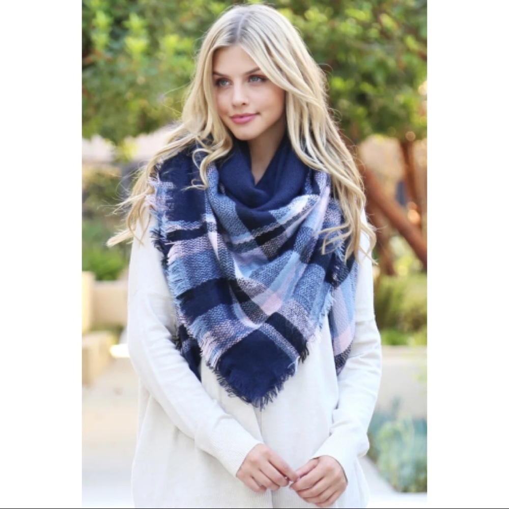 Oversized Blue Tassel Scarf
